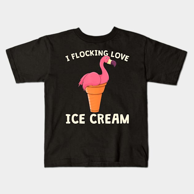 Pink Flamingo Ice Cream Cone Waffle Summer Love Kids T-Shirt by mccloysitarh